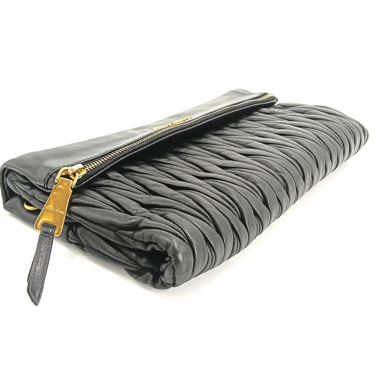 Miu Miu Black Matelassé Leather Fold-Over Clutch Bag