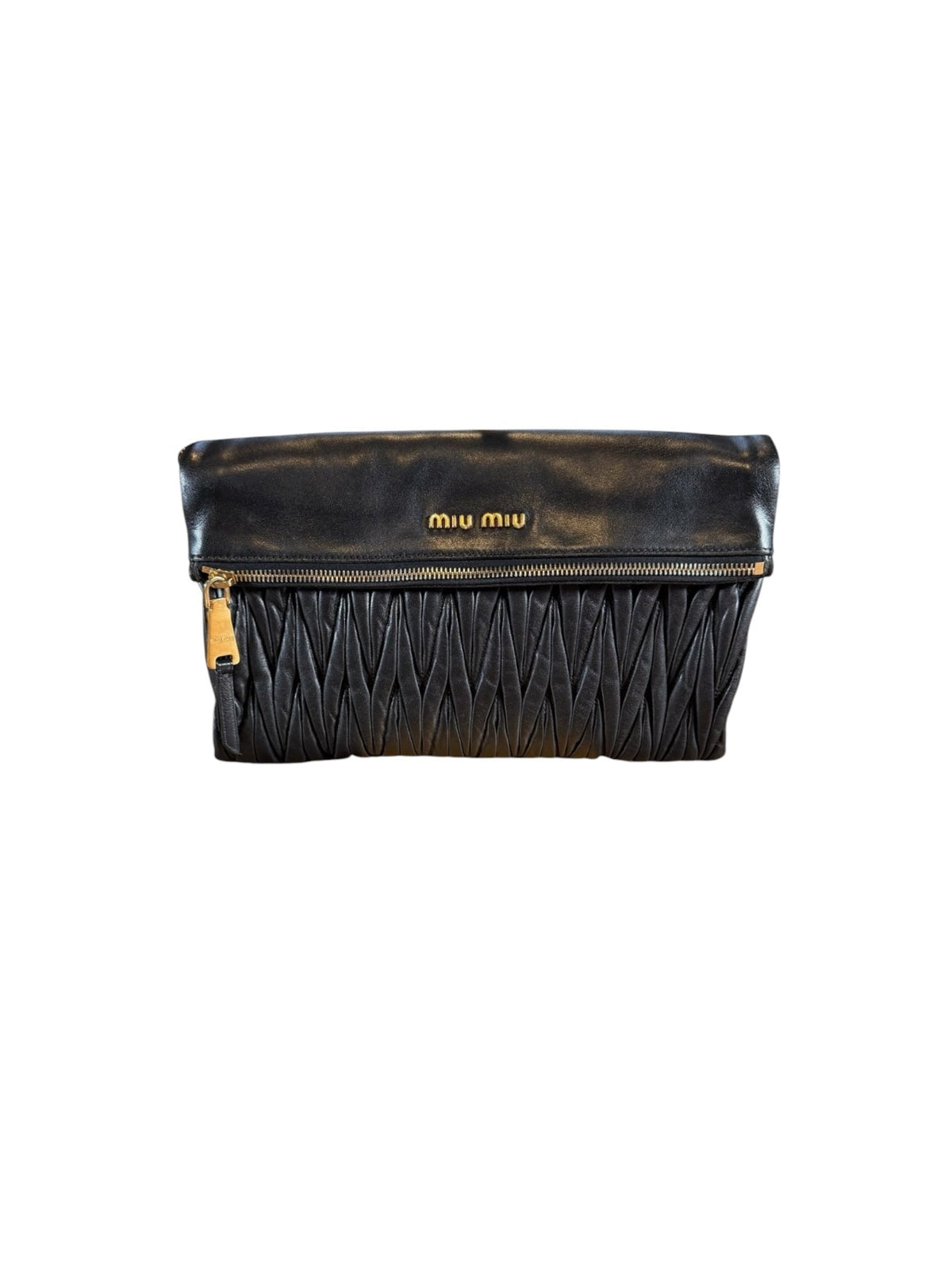 Miu Miu Black Matelassé Leather Fold-Over Clutch Bag
