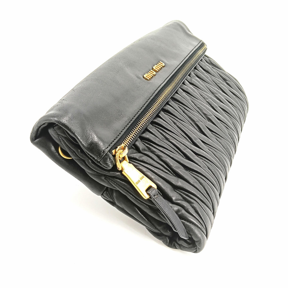 Miu Miu Black Matelassé Leather Fold-Over Clutch Bag
