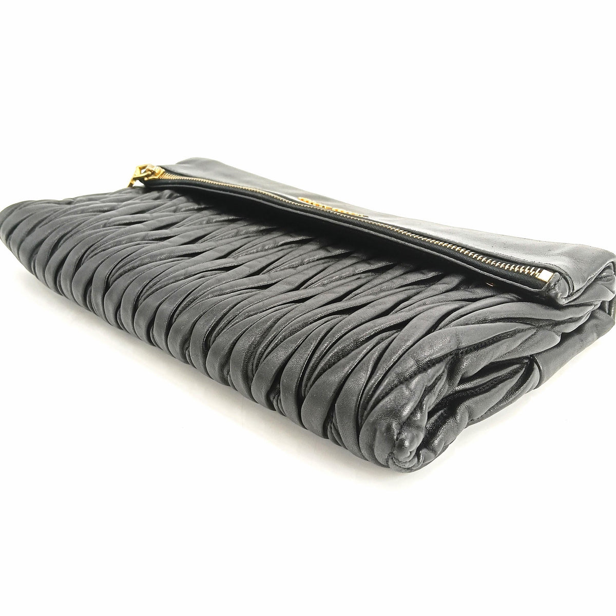 Miu Miu Black Matelassé Leather Fold-Over Clutch Bag