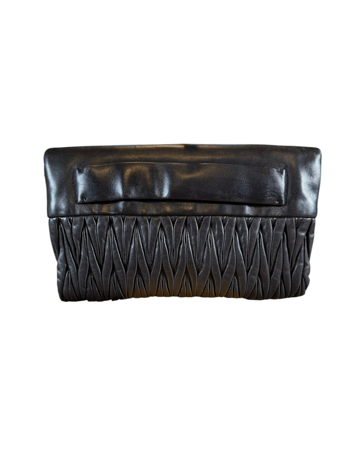 Miu Miu Black Matelassé Leather Fold-Over Clutch Bag