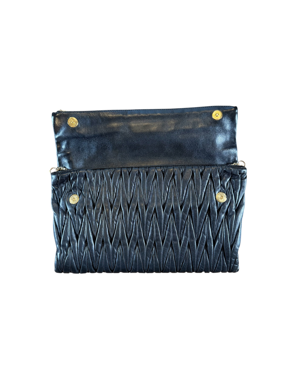 Miu Miu Black Matelassé Leather Fold-Over Clutch Bag