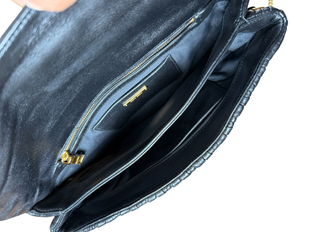 Miu Miu Black Matelassé Leather Fold-Over Clutch Bag