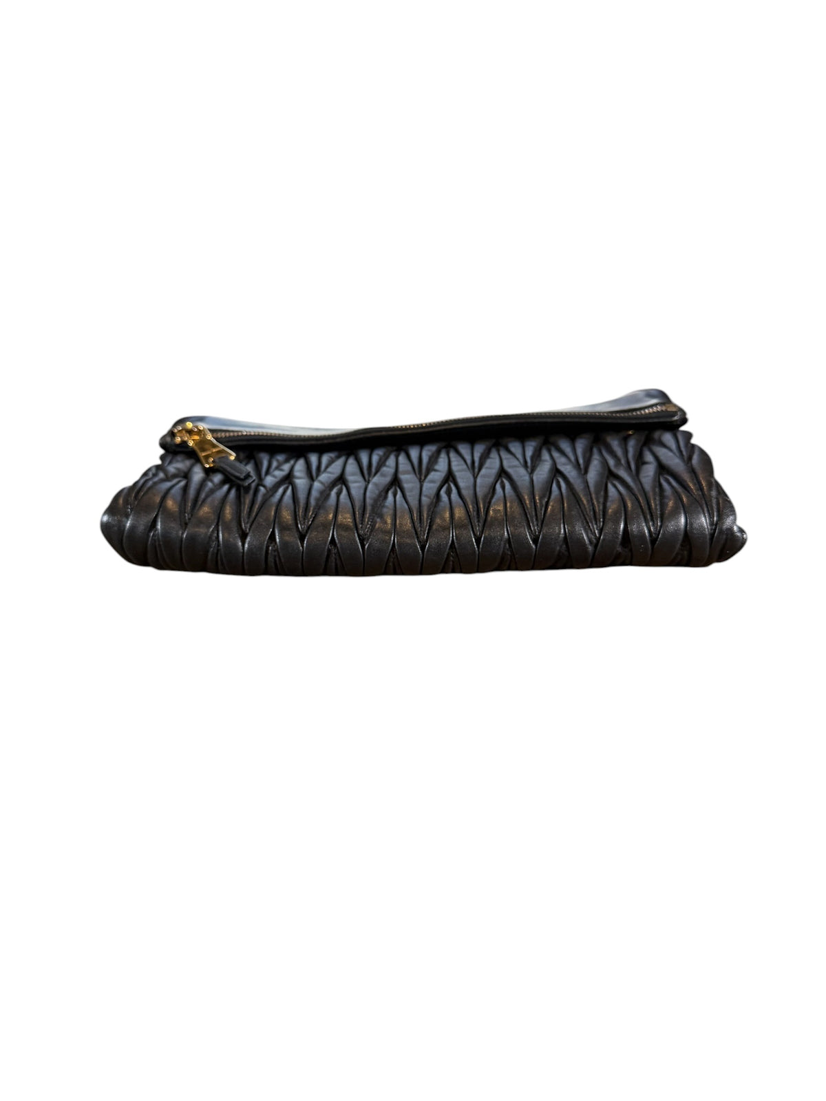 Miu Miu Black Matelassé Leather Fold-Over Clutch Bag